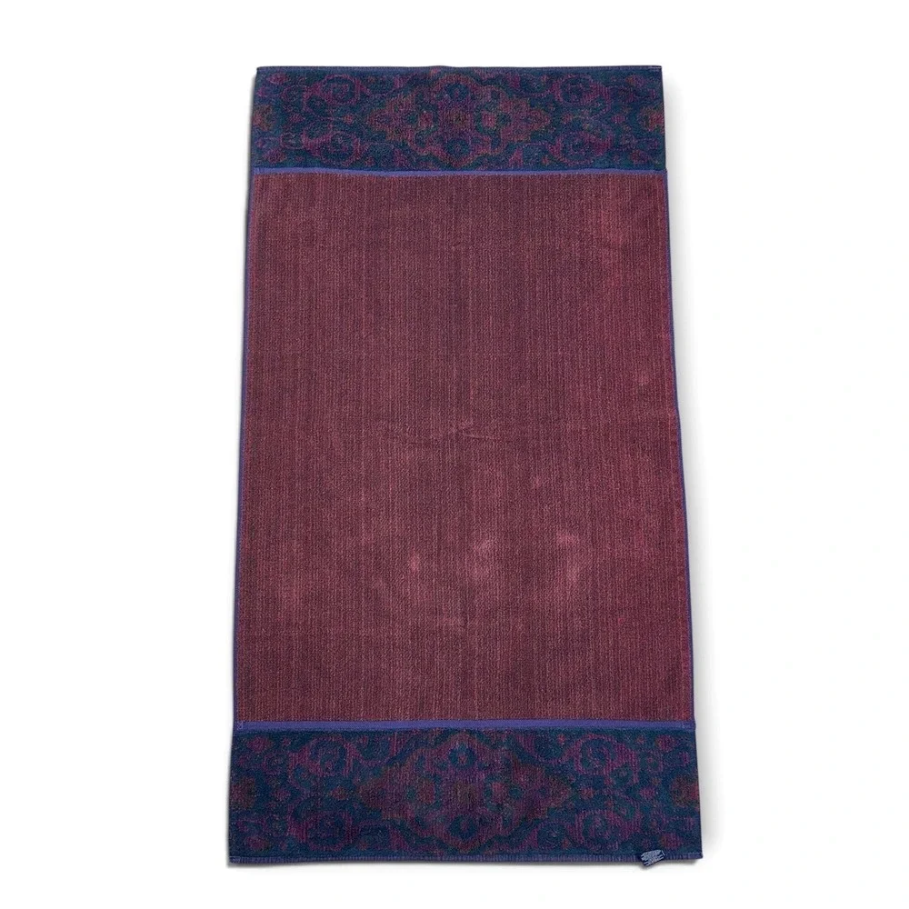 Vintage Ralph Lauren Hand Towel Navy Blue Pink Paisley Damask Cotton USA Made